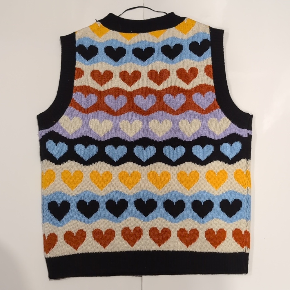 Ichi Heart Print Multicolour Sweather Vest XS Kidcore - Picture 6 of 10